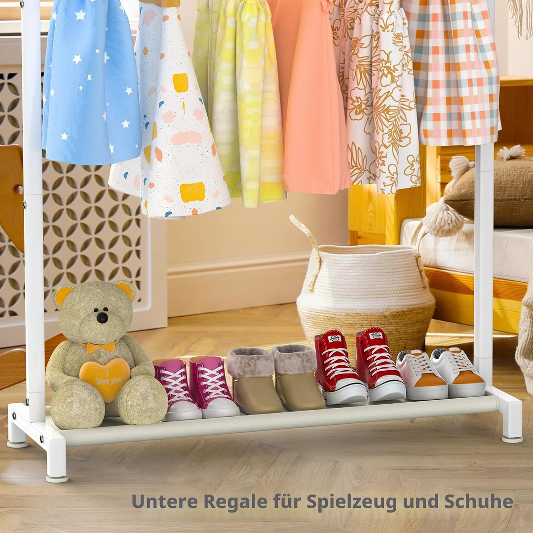 Kinder-Kleiderständer mit unterem Aufbewahrungsregal, Metall-Kleiderständer für Kinder, freistehend,