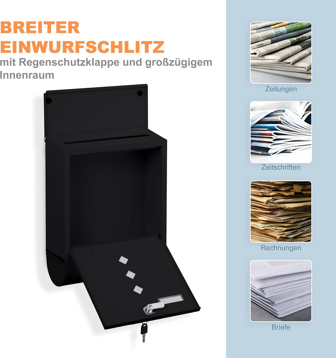 Relaxdays Briefkasten mit Sichtfenster, Metall, 4 Schlüssel, Zeitungsfach, Postkasten, HBT ca. 38 x