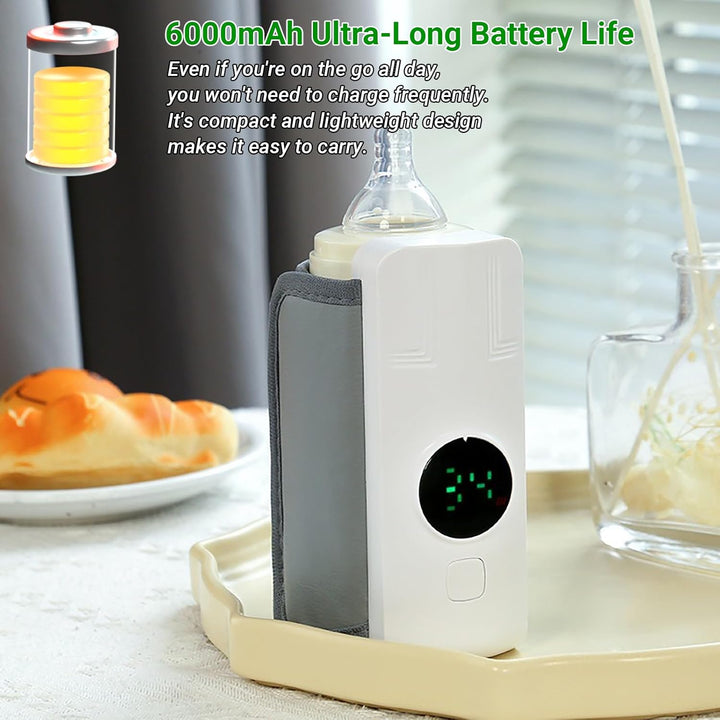Flaschenwärmer Baby – Tragbarer Babyflaschen-Wärmer Unterwegs, 6000mAh Akku, 6 Temperaturstufen, LCD