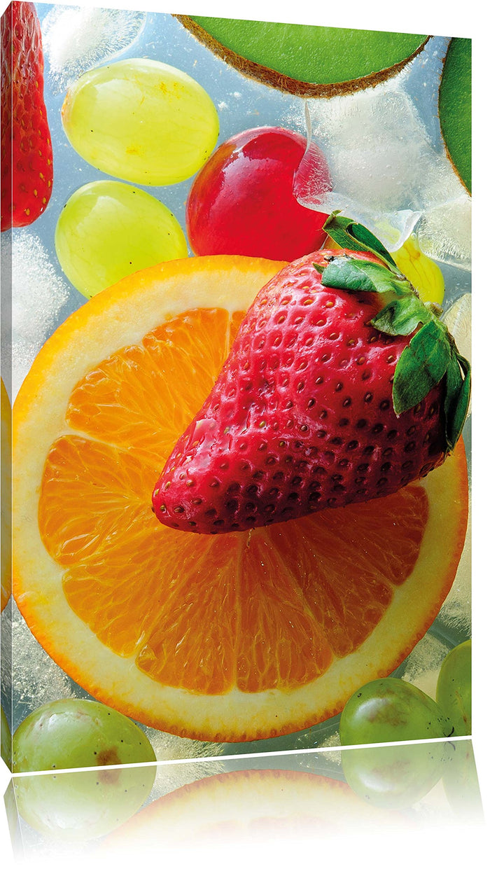 Orange mit Erdbeere, Format: 100x70 auf Leinwand, XXL riesige Bilder fertig gerahmt mit Keilrahmen,