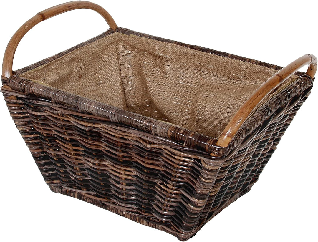Kobolo Kaminholzkorb Holzkorb für Kaminholz -aus Rattan Krabu ausgestattet mit Leinen