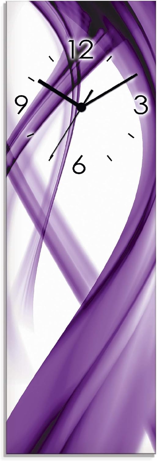 ARTLAND Wanduhr ohne Tickgeräusche Glas Funkuhr 20x60 cm Rechteckig Lautlos Design Abstrakt Kunst Bu