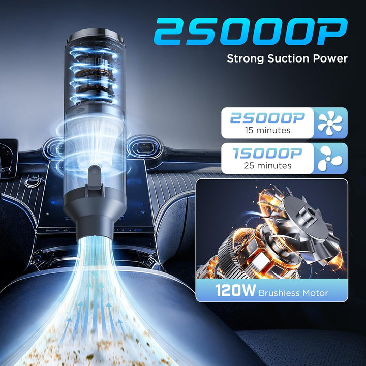 4in1 Handstaubsauger Akku, 25000Pa Handstaubsauger Kabellos, 2 Gang 6000mAh Mini Auto Staubsauger St