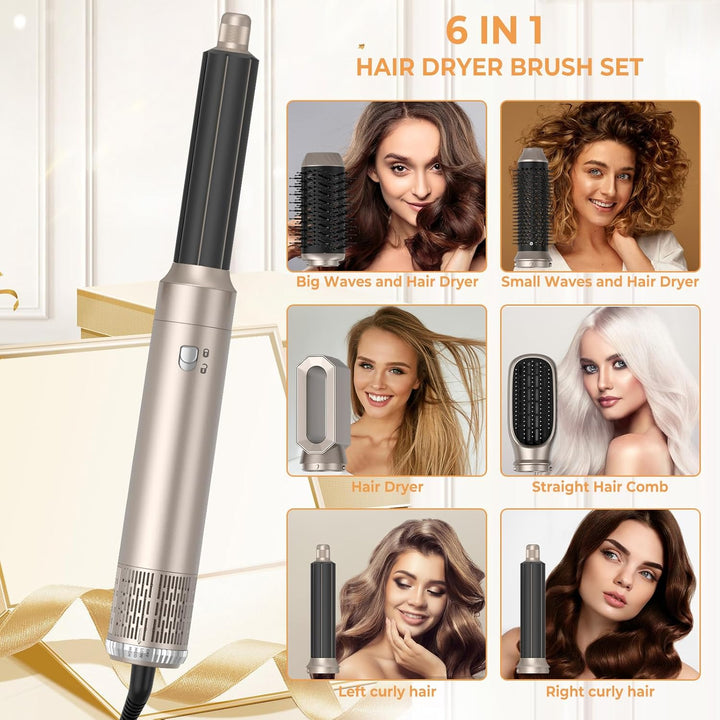 Haarstyler 6 in 1, 1000w Hairstyler Airstyler Haarstyling Geräte, Rundbürstenföhn Ionen Air Lockenst