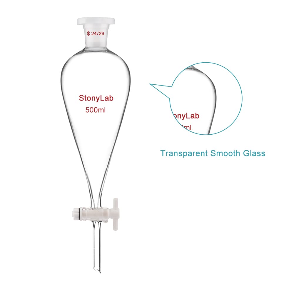 stonylab Scheidetrichter Glas, Borosilikatglas 500 ml Scheidetrichter Heavy Wall Conical Separatory