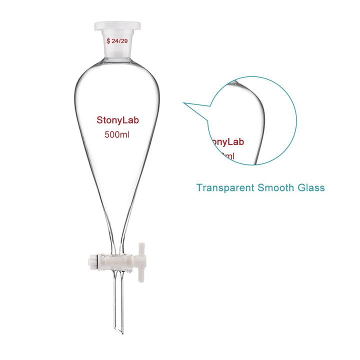 stonylab Scheidetrichter Glas, Borosilikatglas 500 ml Scheidetrichter Heavy Wall Conical Separatory