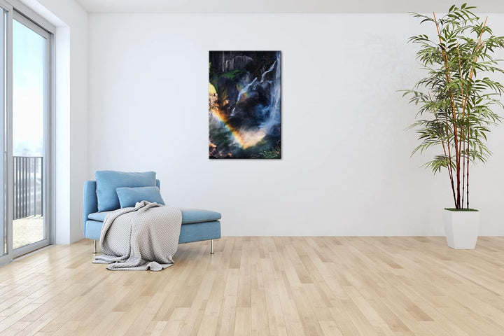 deyoli Regenbogen am Wasserfall Format: 100x70 als Leinwandbild, Motiv fertig gerahmt auf Echtholzra