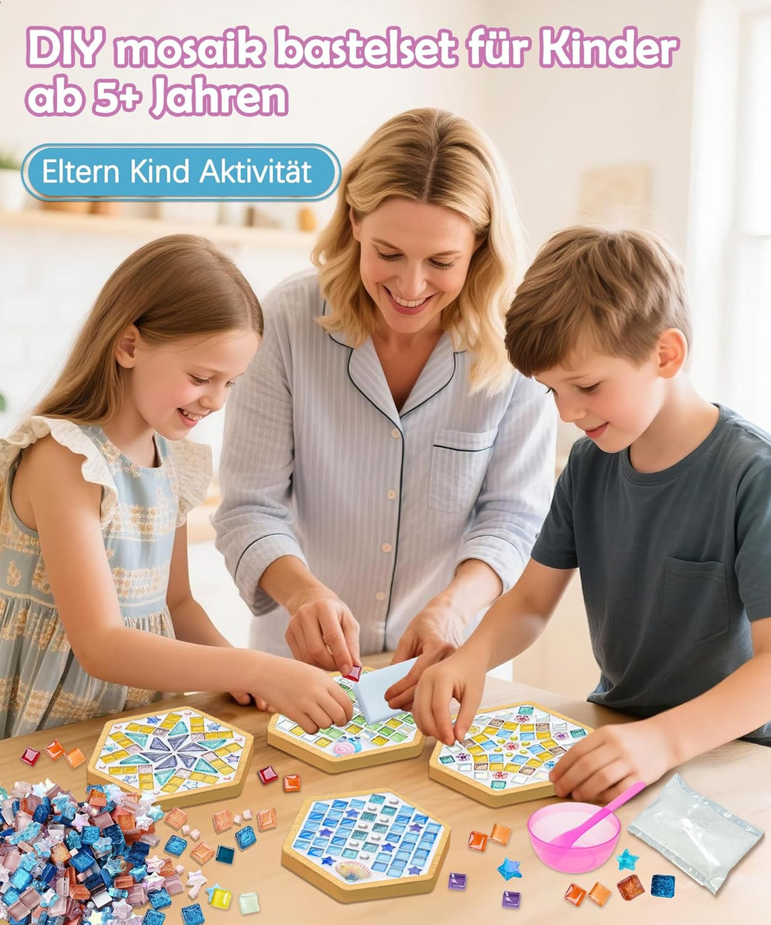 Finsink Mosaik bastelset kinder 8pcs mosaik untersetzer bastelset diy holz untersetzer Set Mosaikste