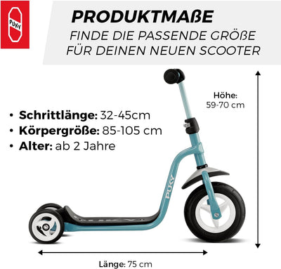 PUKY R 1 Classic Scooter | Sicherer Roller für Kinder ab 2 Jahren | Rutschfestes Trittbrett | Höhenv