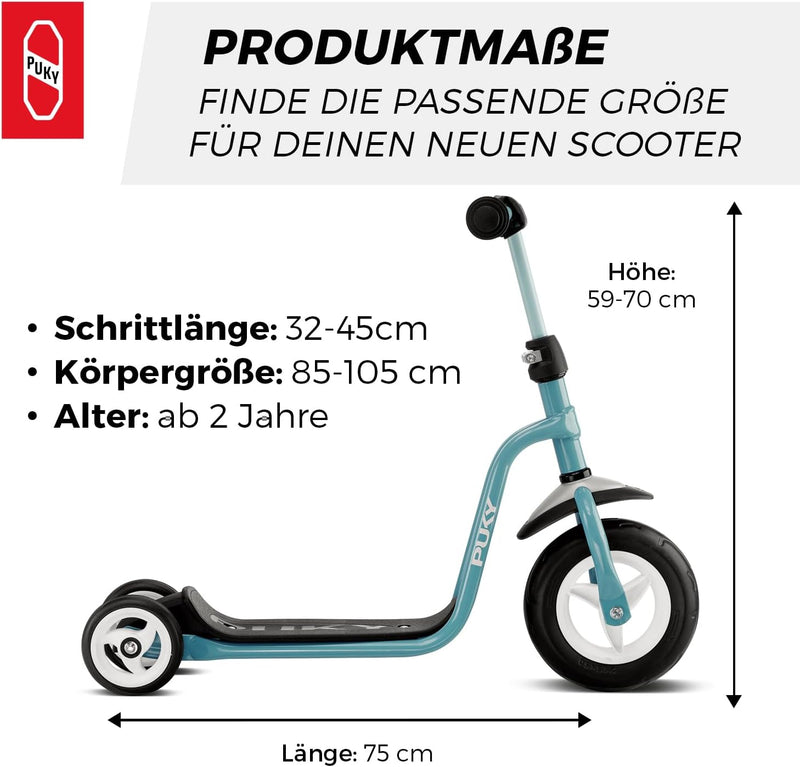 PUKY R 1 Classic Scooter | Sicherer Roller für Kinder ab 2 Jahren | Rutschfestes Trittbrett | Höhenv
