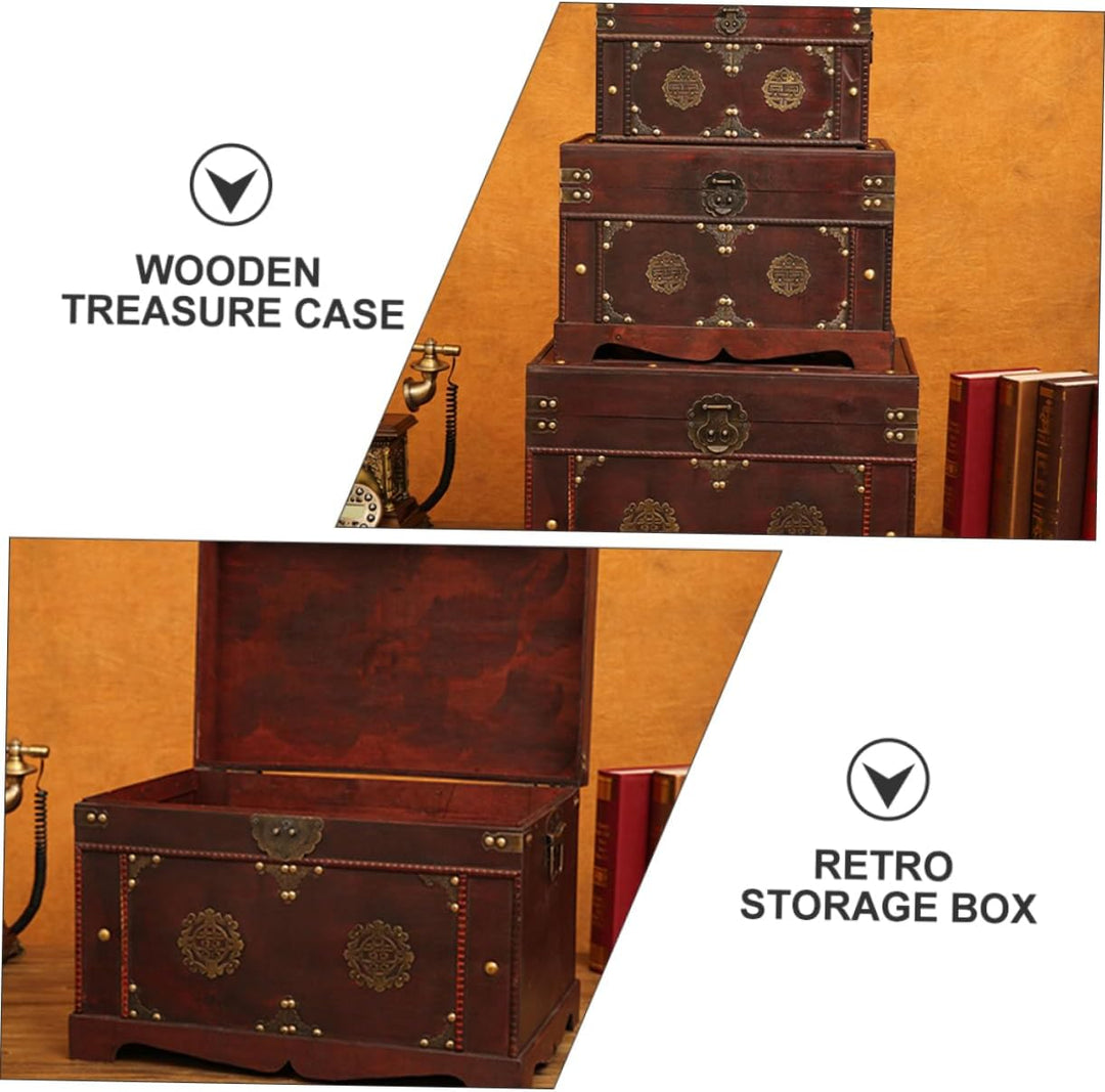 Veemoon Holzkasten Vintage Dekorative Box Schatzkiste Holz Schatztruhe Vintage Schmuckschatulle Vint