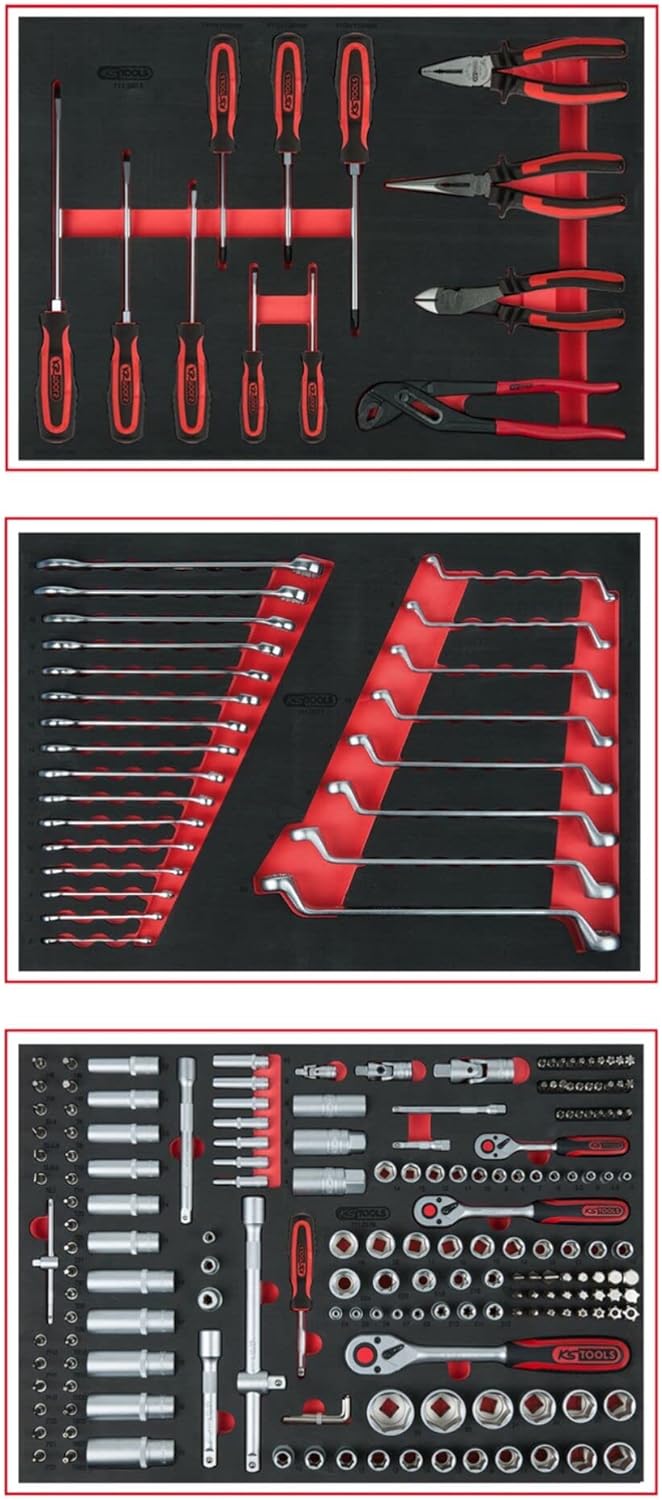 KS Tools 713.0215 Universal-Systemeinlagen-Satz für 3 Schubladen mit 215 Premium-Werkzeugen