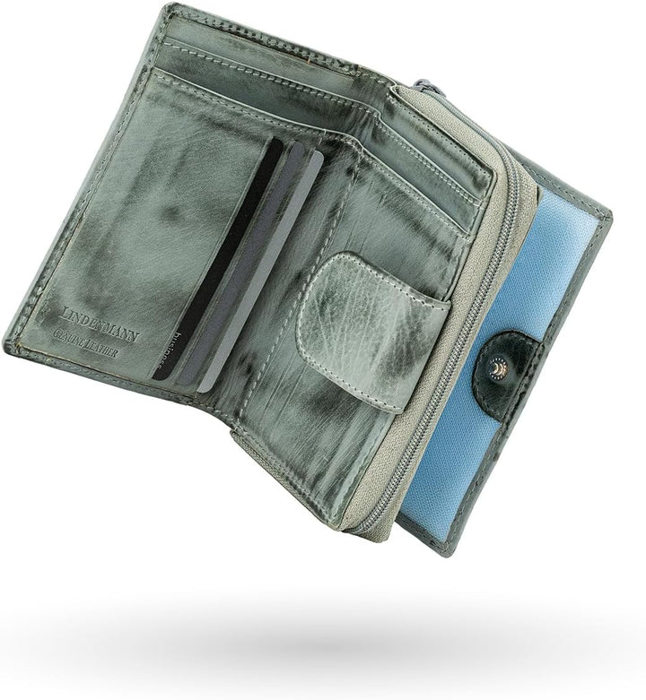 LINDENMANN Geldbeutel Damen/Damen Portemonnaie, Vollrindleder genarbt, quer, grau