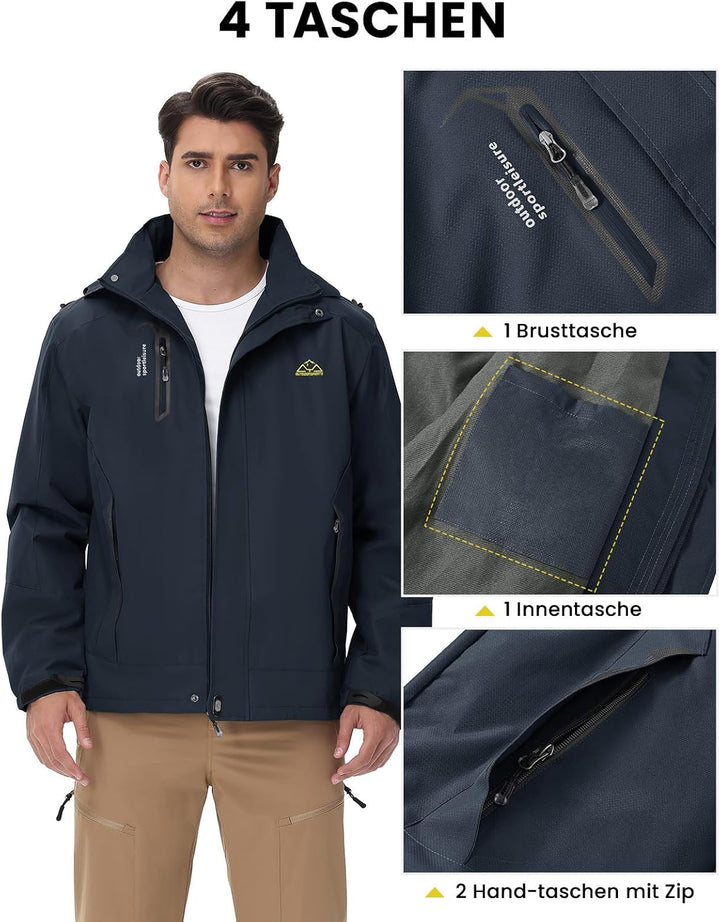 Herren Outdoor Wanderjacke Wasserabweisend Atmungsaktiv Winddichte Funktionsjacke Leicht Übergangsja