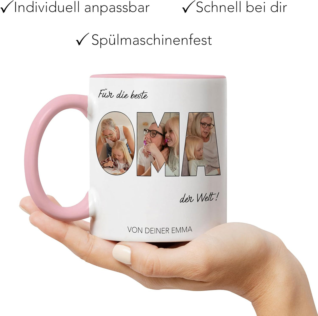 Oma Geschenk Tasse mit Foto, Personalisierte Fotogeschenke mit Enkelkinder, Beste Oma der Welt, Gros