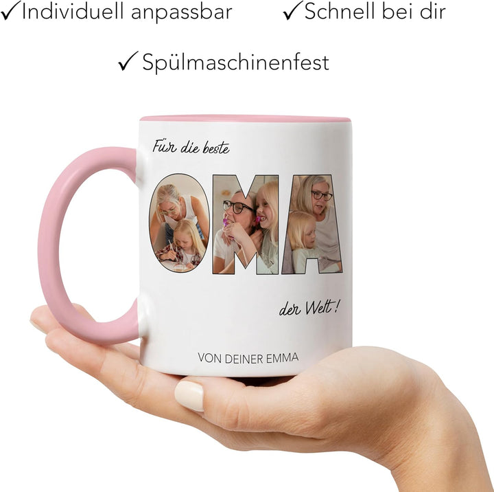 Oma Geschenk Tasse mit Foto, Personalisierte Fotogeschenke mit Enkelkinder, Beste Oma der Welt, Gros