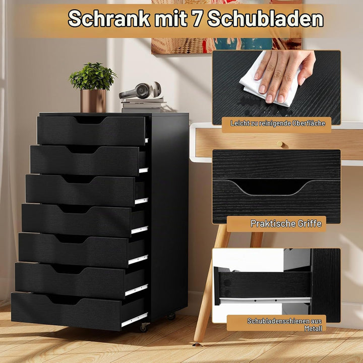 KOMFOTTEU Rollcontainer mit Schubladen, mobiler Aktenschrank Schubladenschrank mit Räder, Bürowagen
