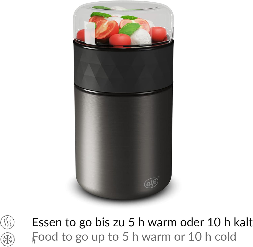 alfi ENDLESS FOOD MUG 500ml, caviar black, Thermobehälter für Essen Edelstahl mit Snackpot, 3-teilig