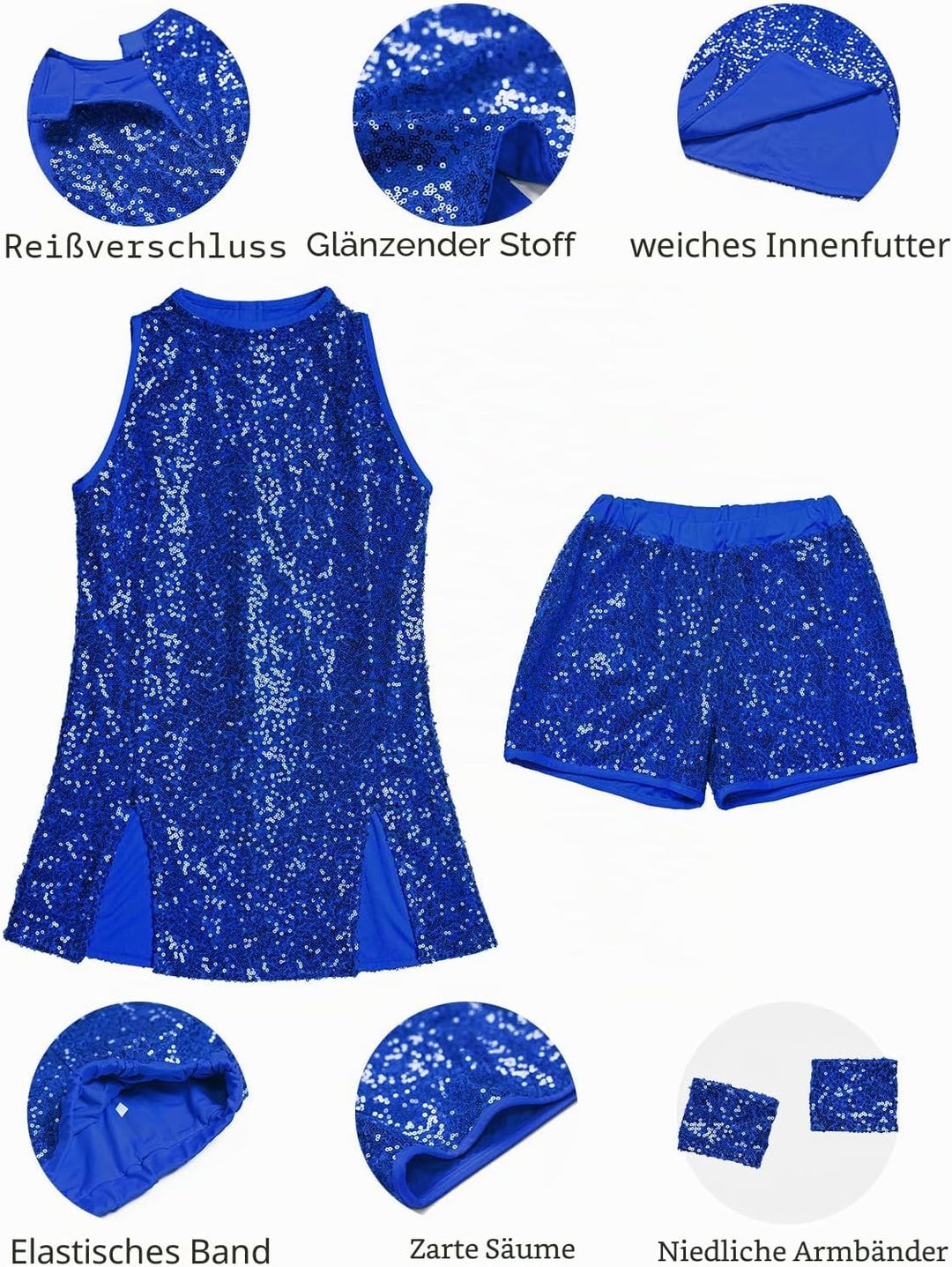 LOLANTA Mädchen Pailletten-Kostüm Hip Hop Dancewear Funkelndes Tanzkleid Gesetzt 5-6 Jahre Blau, 5-6