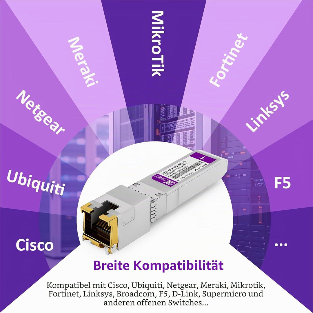 10G SFP+ auf RJ45 Modul, 1/2,5/5/10 Gb Multi-Rate 10GBASE-T Module, unterstützt Cat6a/7 bis zu 30m,