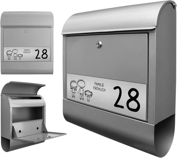 banjado® Briefkasten personalisiert mit graviertem Namensschild in Silber/Briefkasten silberfarben 3