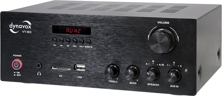 Dynavox Stereo Kompakt-Verstärker VT-80 schwarz, schraubbare Anschluss-Terminals für 4 Lautsprecher,