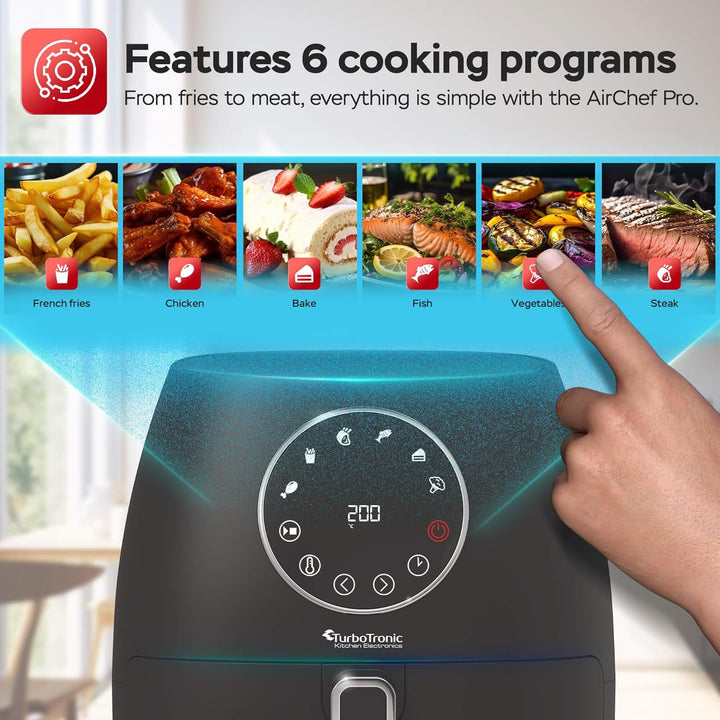 Heissluftfritteuse 3,5L NEU mit Silikoneinlage Airfyer für 0,3 kg Pommes Power 75-200°C 1300 W, 6 Pr