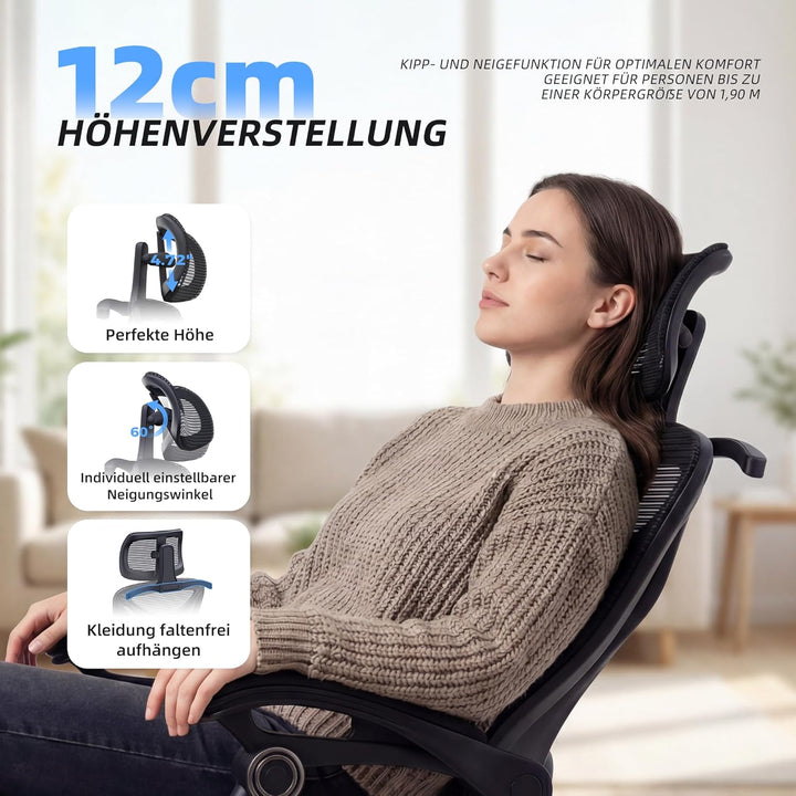 CYKOV Ergonomischer Bürostuhl mit Fussstütze, Büro Stuhl & Gaming Stuhl 150 kg+, 90-160° Verstellbar