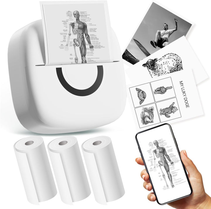 cabaro Mini Drucker Aufkleber Drucker Fotodrucker mit 3 Rollen Bluetooth Thermodrucker für Lernen, S