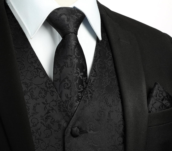 HISDERN Herren FLoral Hochzeit Weste Krawatte Einstecktuch Taschentuch Jacquard Weste Anzug Set 3XL