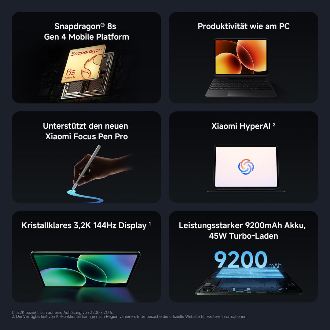 XIAOMI Pad 8 Tablet 11,2 Zoll, 8GB RAM + 128GB Speicher, Snapdragon® 8s Gen 4, 9200mAh Akku, 3.2K 14