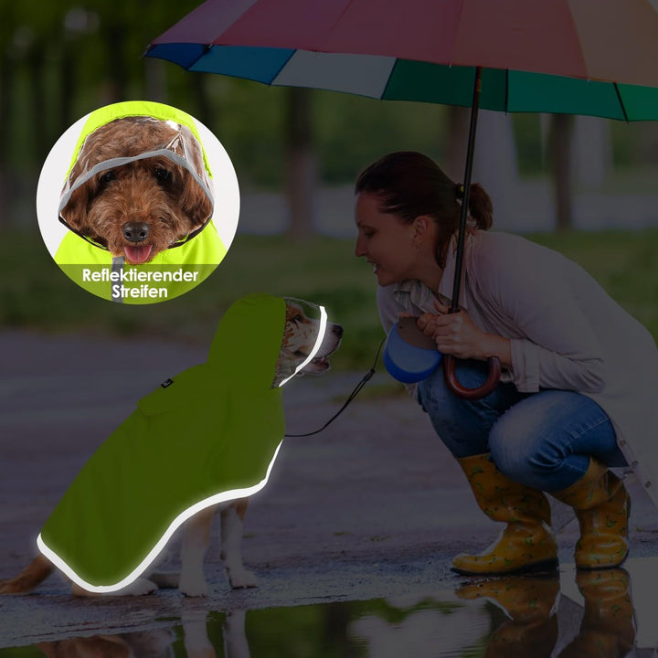 SlowTon Regenmantel Hund wasserdicht, durchsichtige doppellagige Regenjacke Hund mit Kapuze für klei