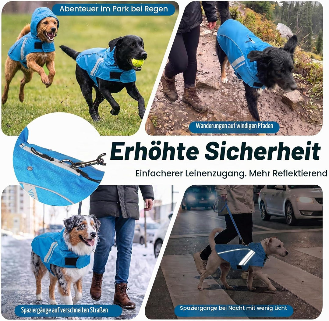 VIVAGLORY Hunderegenmantel für mittelgrosse Hunde, leicht an- und ausziehbare Regenbekleidung, refle