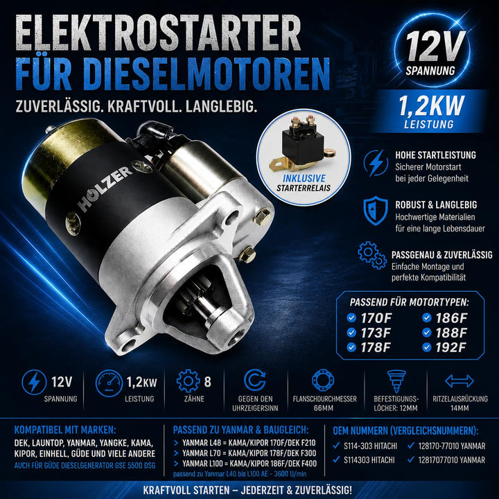 HOLZER Elektrostarter, E-Starter für Diesel Generator, Stromerzeuger