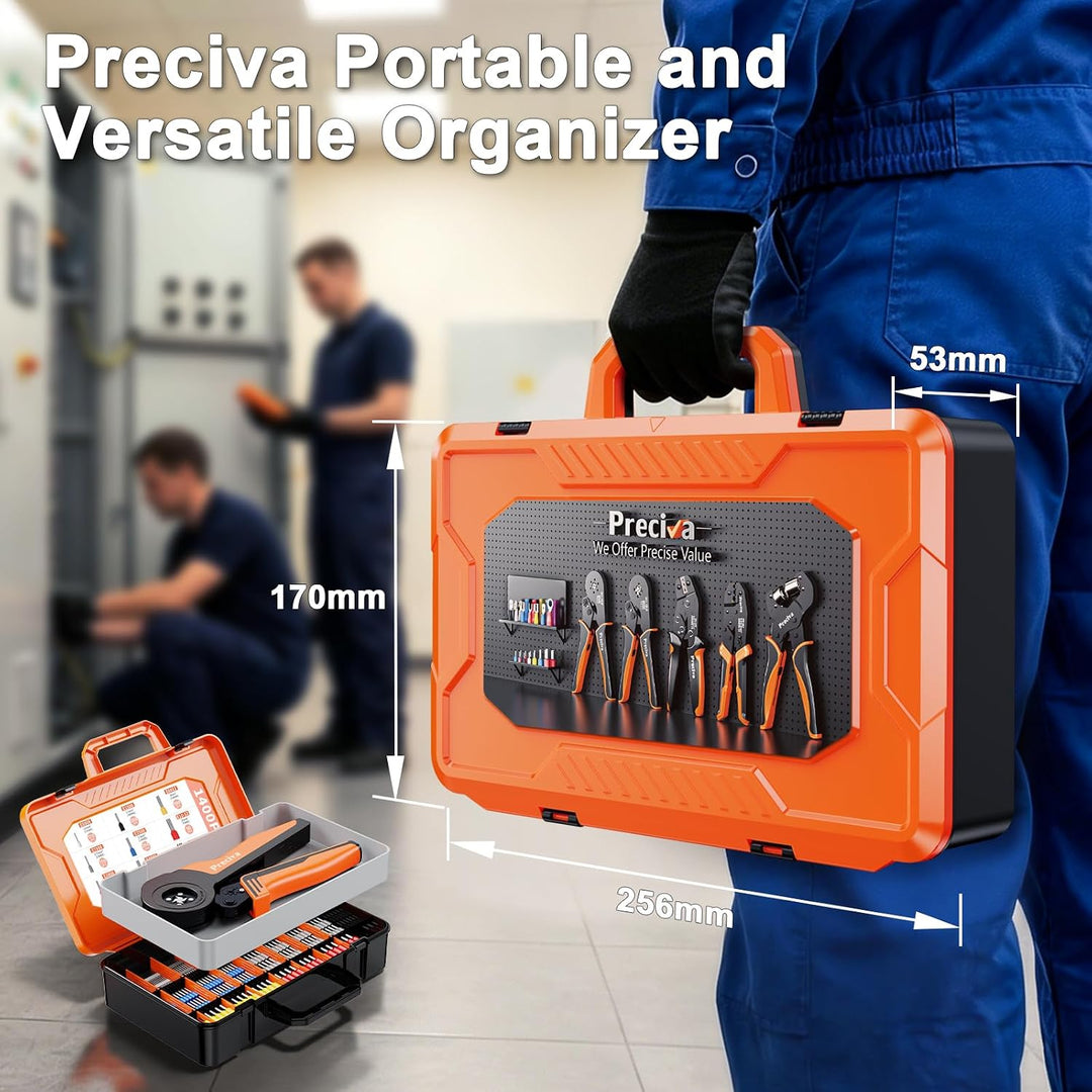 Preciva Crimpzange Set, Aderendhülsenzange 0.08-16mm² mit 1400 Aderendhülsen, Vierkant Presszange fü