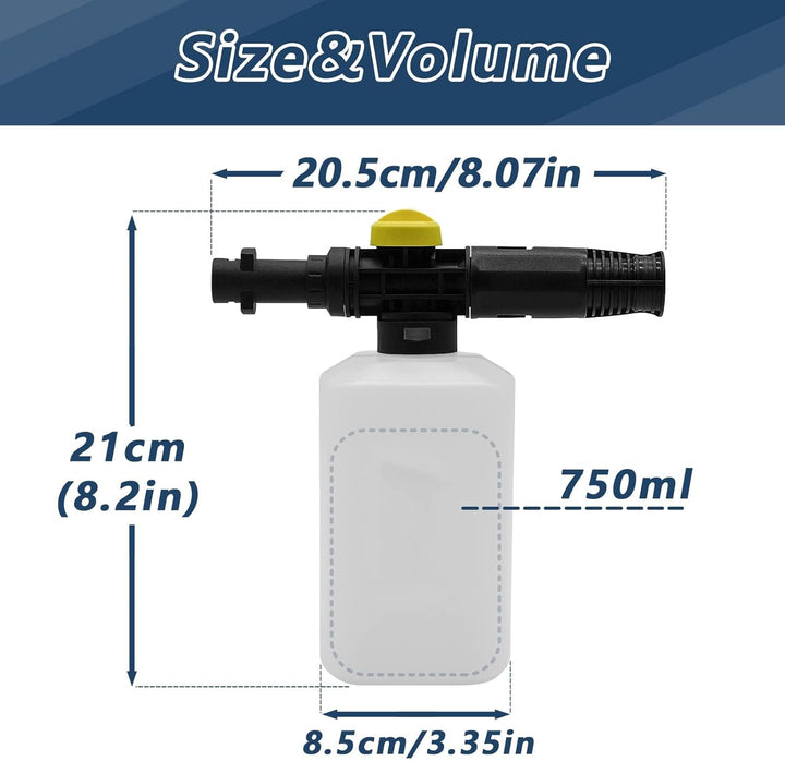750ml Hochdruck-Schaumsprühflasche | Kompatibel mit Karcher K2-K7 Modellen | Verstellbare Düse | Ide