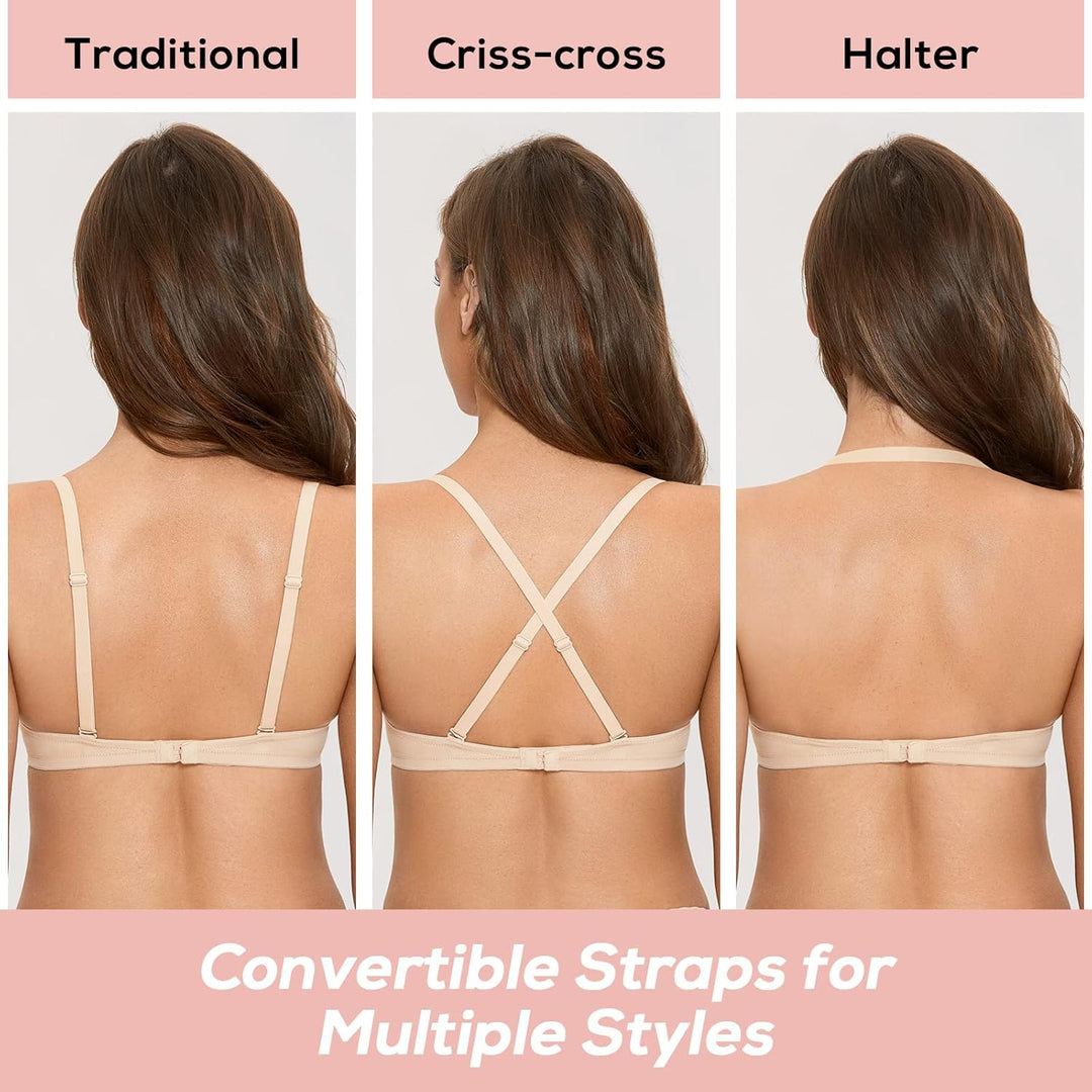 DOBREVA Damen mit Bügel Deep U Push Up Plunge BH Sexy Gepolstert Tshirt 70C Beige, 70C Beige