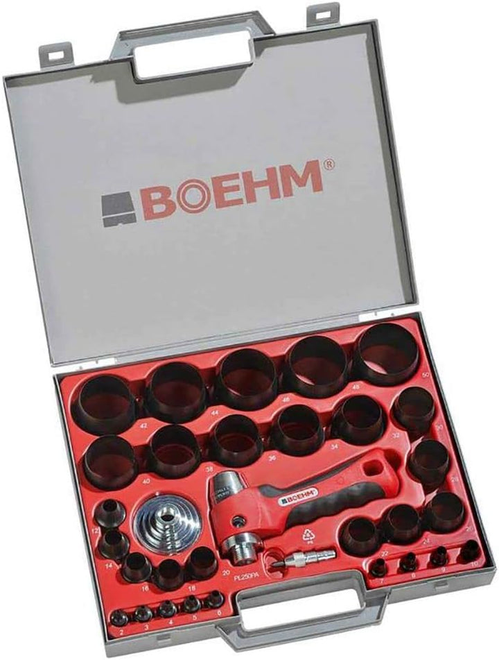 BOEHM JBL250PA Locheisensatz 2-50mm inkl. Halter, Aufnahmescheibe & federnder Zentrierspitze im Kuns