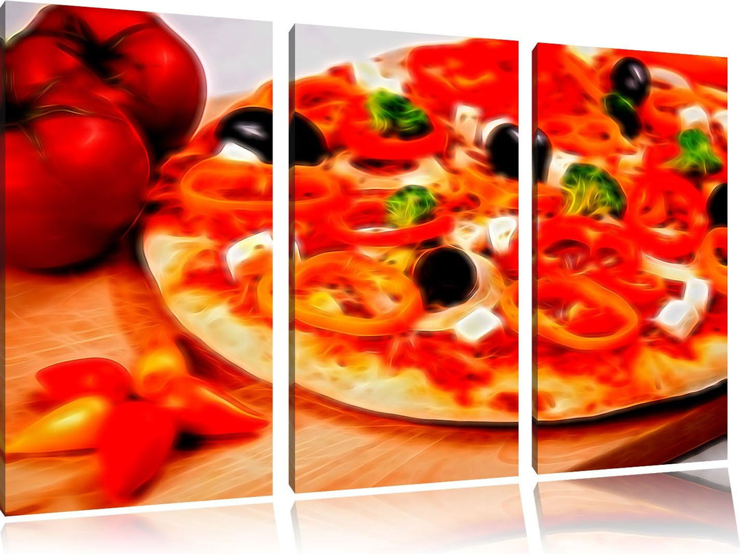Pixxprint italienische Pizza als Leinwandbild/Grösse: 3 Teilig (120x80) cm/Wandbild/Kunstdruck/ferti