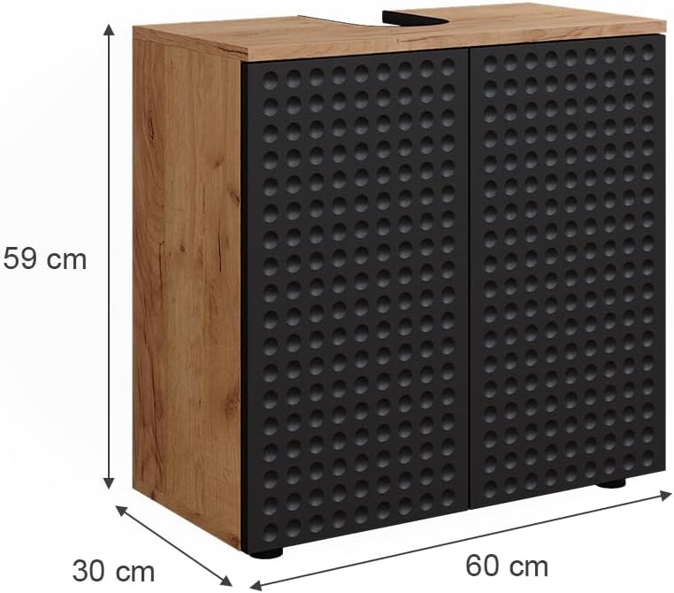Vicco Waschbeckenunterschrank Irma, Goldkraft Eiche/Anthrazit, 60 x 59 cm Anthrazit Gepunktet Waschb