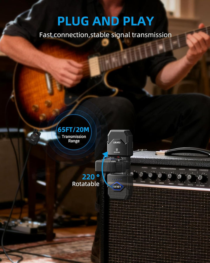 LEKATO Kabelloses Gitarrensystem mit Ladekoffer, Gitarren-Sender-Empfänger mit 15 Stunden Spielzeit,