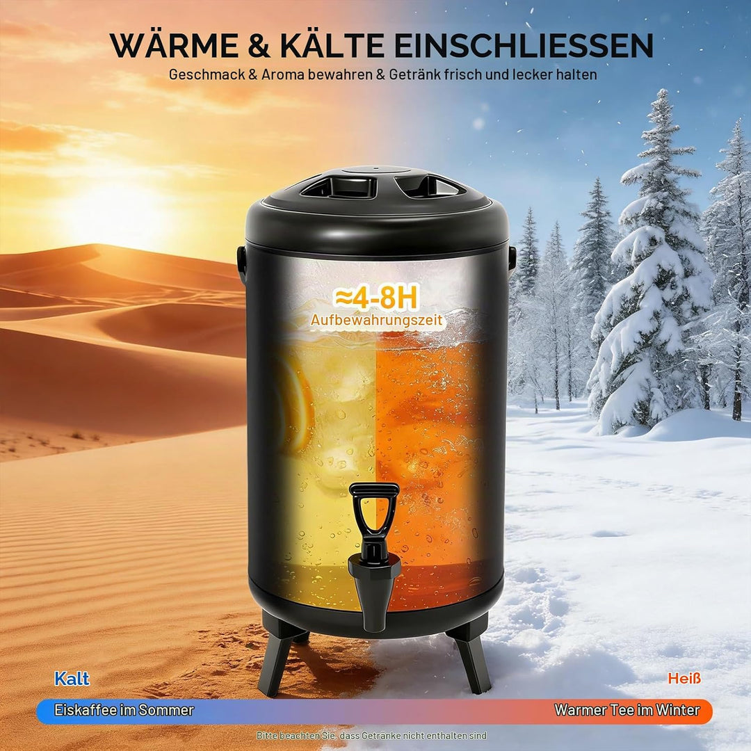 10L Isolierter Getränkespender Edelstahl mit Zapfhahn Gastro Transport Thermobehälter für Heisse&amp;Kal
