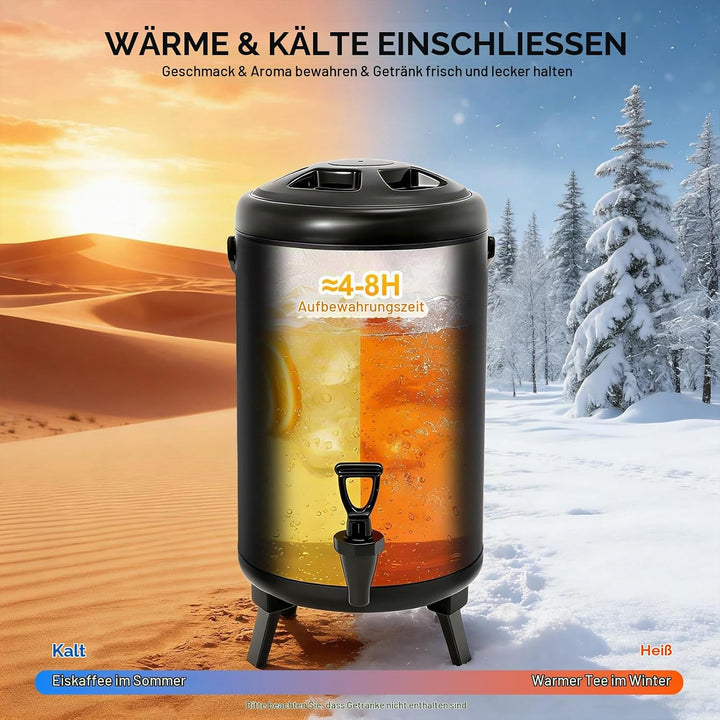 10L Isolierter Getränkespender Edelstahl mit Zapfhahn Gastro Transport Thermobehälter für Heisse&amp;Kal