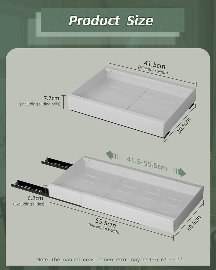 NETEL Teleskopschublade Ausziehbarer Schubladen Organizer Breite 30.5cm，Einstellbare Tiefe 42-55cm f