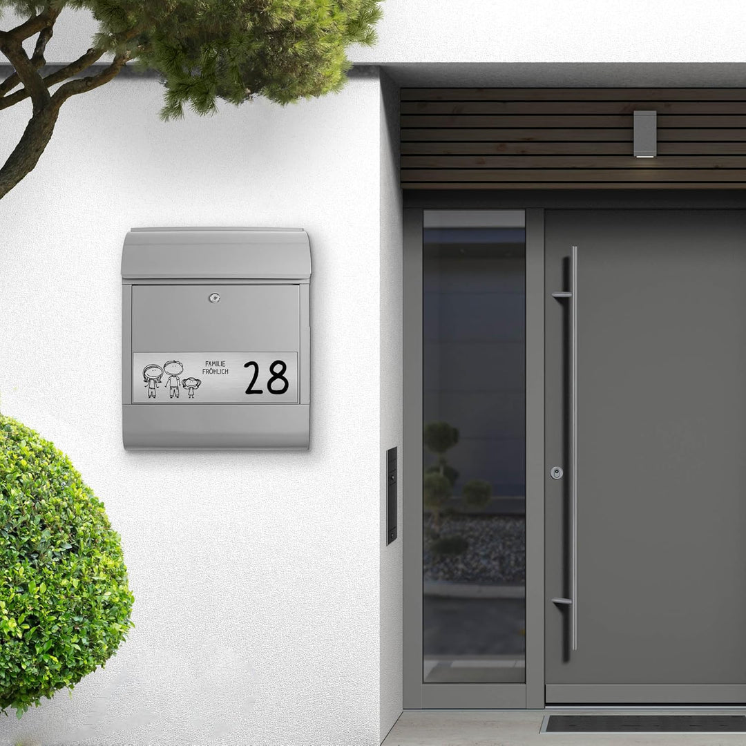 banjado® Briefkasten personalisiert mit graviertem Namensschild in Silber/Briefkasten silberfarben 3