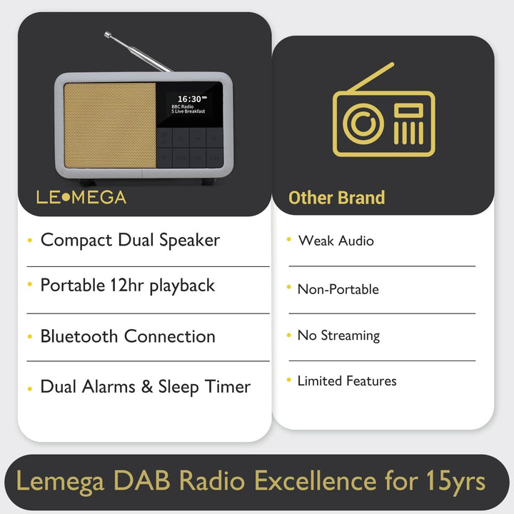 LEMEGA CR7 Tragbares Mini DAB+ Radio mit Bluetooth（Akku mit bis zu 12 Stunden Laufzeit,UKW,IPX4 wass