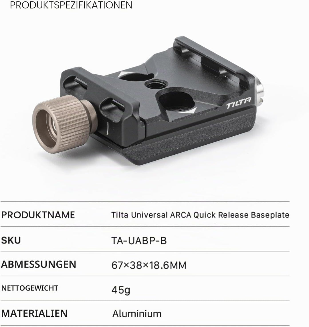 Tilta Universal ARCA Schnellwechsel-Grundplatte, kompatibel mit 38 mm Arca-Swiss Schnellspann-Empfän