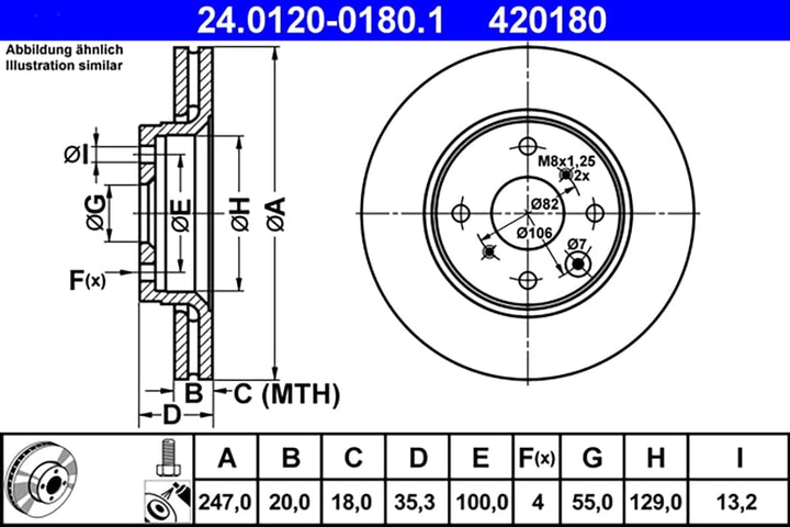 ATE Original Bremsscheibe - 2 Bremsscheiben - 24.0120-0180.1 - ECE-R90 Strassenzulassung