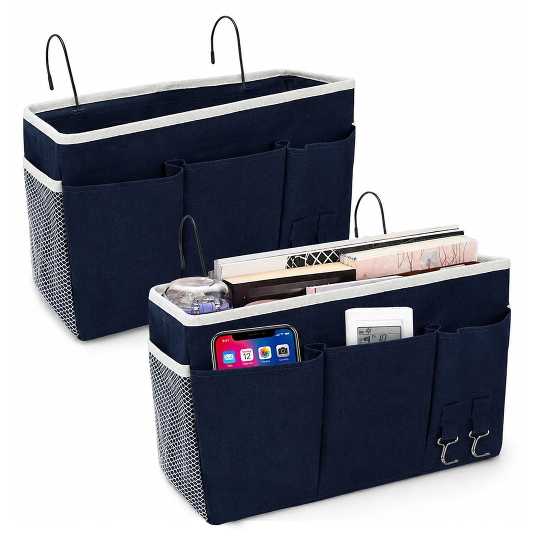 2er Set Bett Organizer zum Einhängen mit Bodenplatte – Hängeorganizer für Bett &amp; Hochbett, Hängeaufb