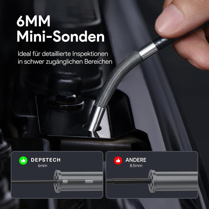 DEPSTECH 6.2mm Drehbar Endoskopkamera mit Licht, 1080P Endoskopkamera Beweglicher Kopf 210°, 4,5" IP